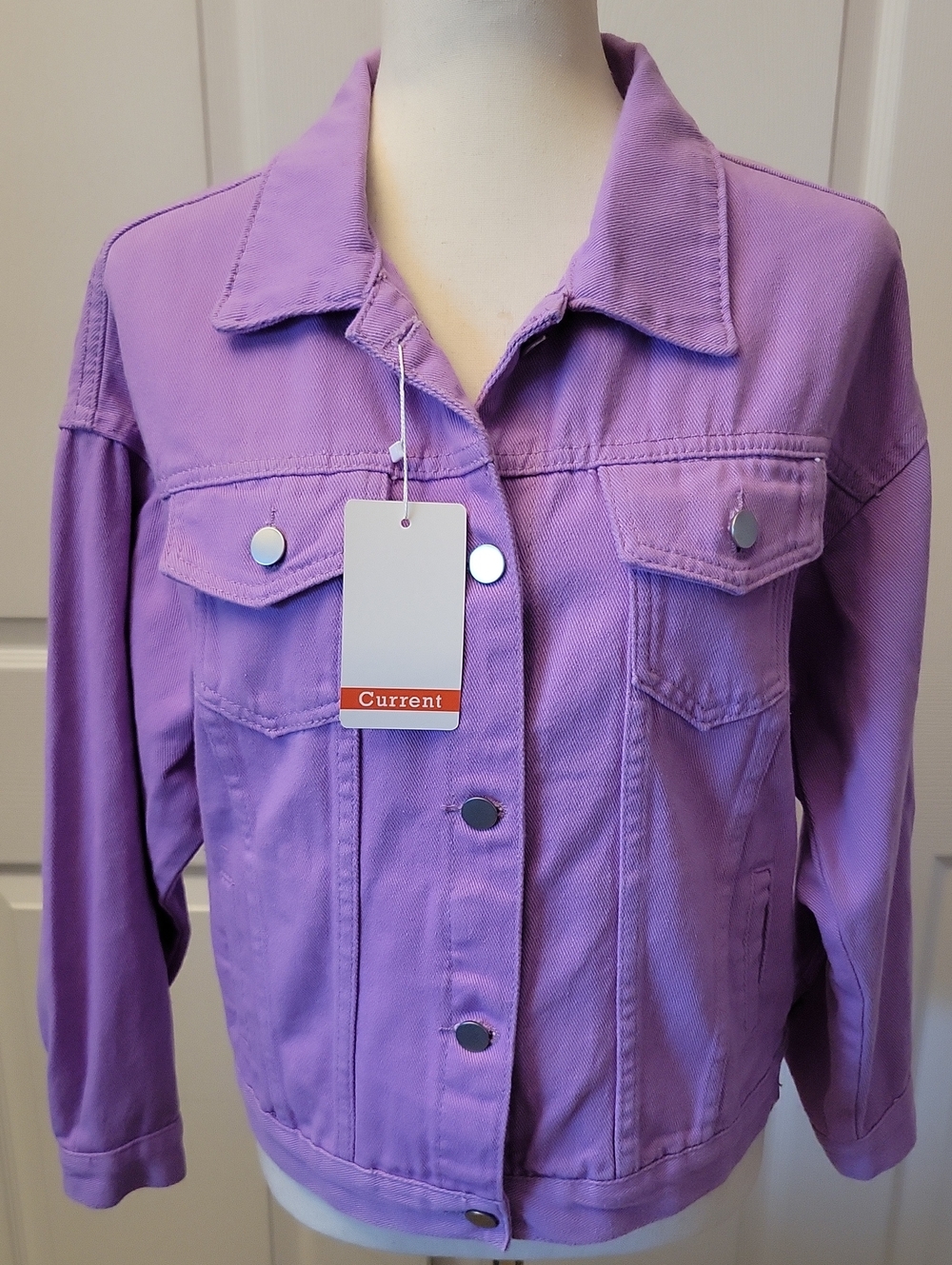 NWT Cropped Button-Front Denim Jacket In Purple